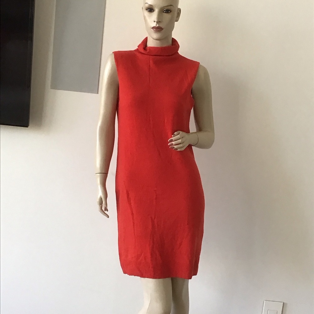 Equipment Red Orange Funnel Neck‎ Sleeveless 100% Cashmere Sweater Dress S 4 6
